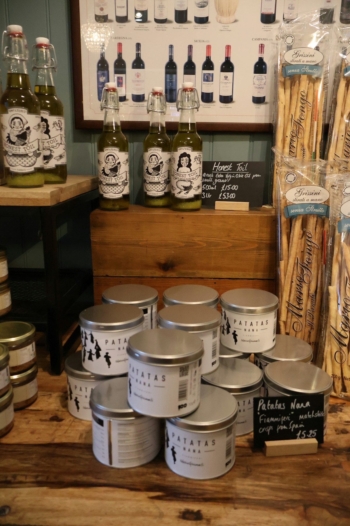 Packaged food products displayed on retail shelves